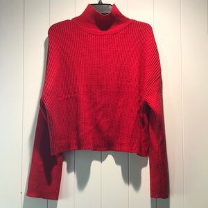 Jessica Simpson true red ribbed knit sweater cropped mocked neck M oversized